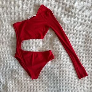Emma & Sam Red Asymmetrical Bodysuit